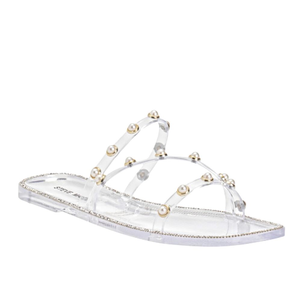 NWT Steve Madden Women's Studded Pearl Embellished Slide-On Flat Sandals - Picture 2 of 7